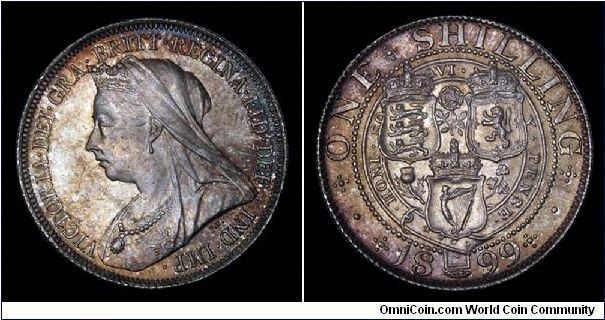 1899 Great Britain One Shilling, Queen Victoria, Veiled Head. UNC. KM.780/Spink.3940A. Toned.