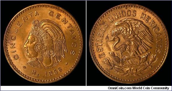 1956 Mexico, 50 Centavos, Bronze.