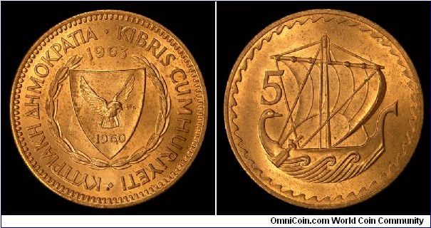 1963 Cyprus, 5 Mils.