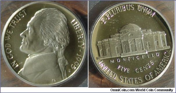 1995s 5c PCGS PR69DCAM
(Nickel)
Marks on holder not coin.