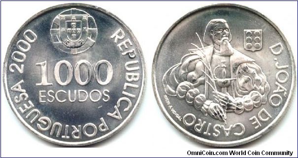 Portugal, 1000 escudos 2000.
500th Anniversary - Birth of D.Joao de Castro.