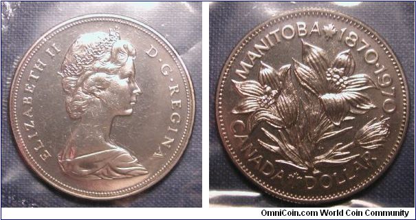 1970 Canada Dollar, Manitoba Centennial (in Mint set packaging)