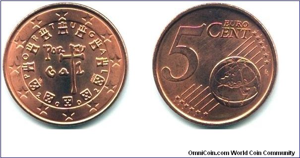 Portugal, 5 euro cent 2002.