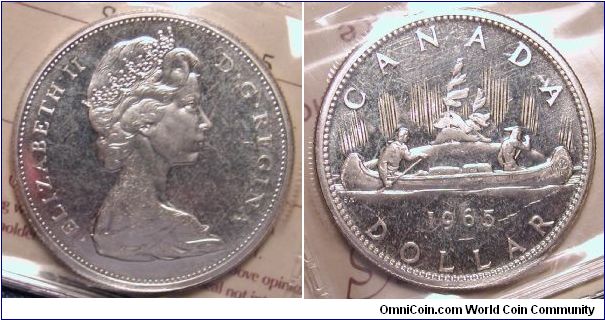 1965 Canada Dollar Small Beads Blt 5, ICCS certified PL-65 in holder.