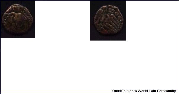 Raja Raja Chola
Raja Raja I (985 - 1016 AD). Raja Raja standing  (it seems like he has 6 legs, kind of looking like an octopus, giving this coin a popular name of octopus man coins