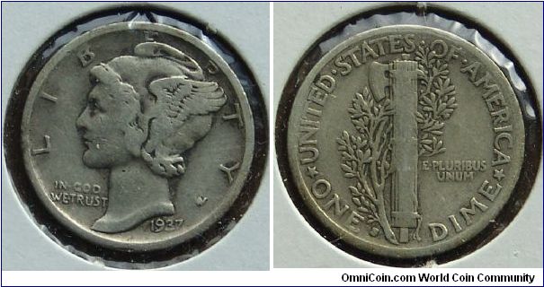 1937s Mercury Dime Silver Mintage 9,740,000