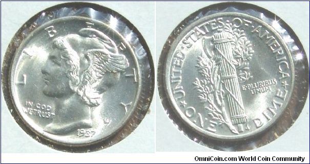 1937 P MS Mercury Dime  mintage 56,865,756 FSB