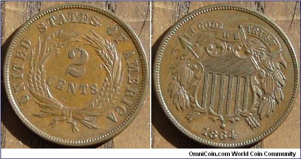 1864 2 Cent MS note the die break in States