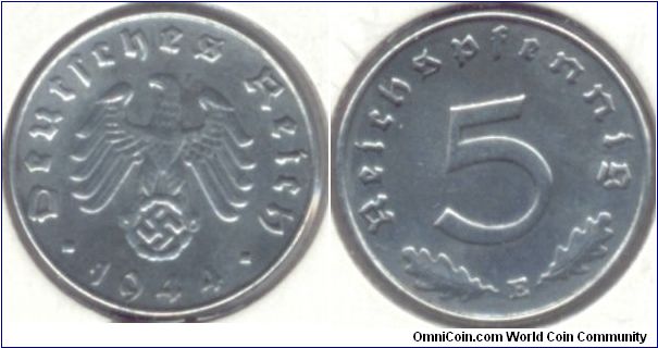 5 Pfennings Nazi Germany 1944