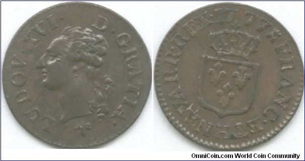 1777H La Rochelle Mint Louis XVI Liard