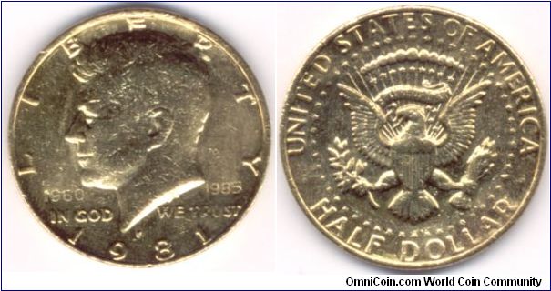 Golden looking half Dollar USA 1981.