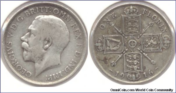 Silver 1 Florin Great Britain 1916