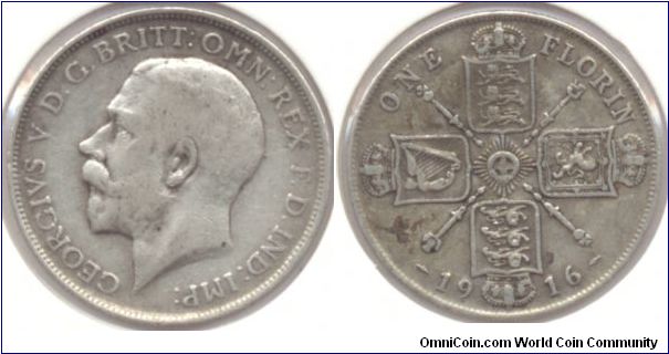 Silver 1 Florin Great Britain 1916