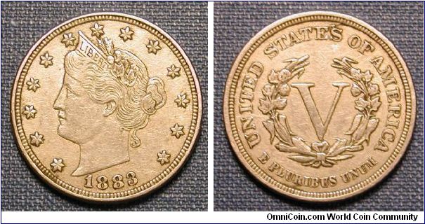 1883 Liberty V Nickel No Cents variety.