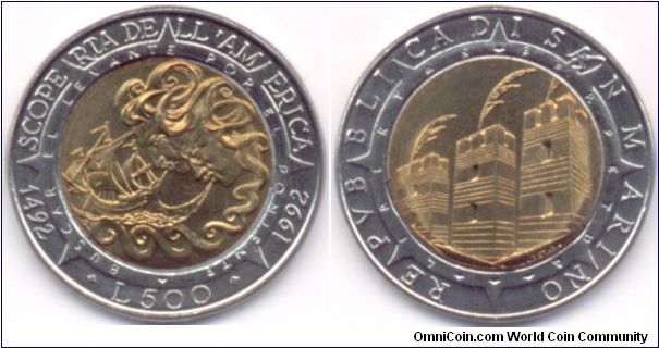 500 Lira San Marino 1992.
