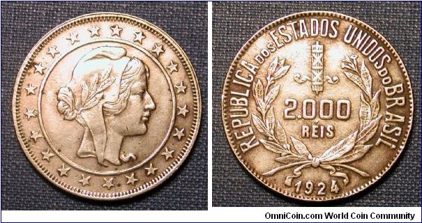 1924 Brazil 2000 Reis .500 Sulver