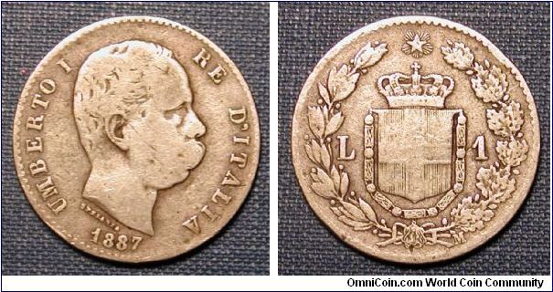 1887 Italy 1 Lire .900 Silver