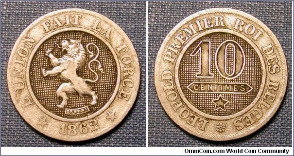 1862 Belgium 10 Centimes