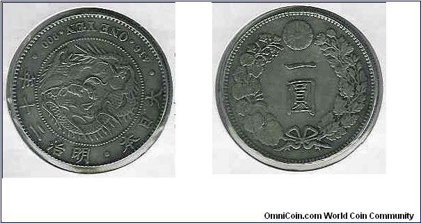 1887 Japanese One Yen Silver Dollar.

Weight 20g.

Dimensiin 3.8cm.

Meiji 20.