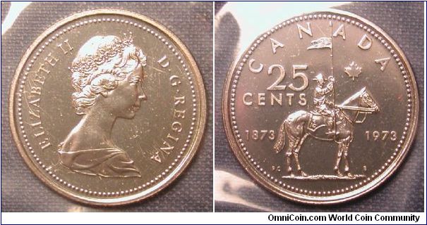 1973 Canada Quarter, 100th Anniversary of the Royal Canadian Mounted Police in original Mint Set Packaging.
