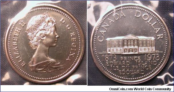 1973 Canada Dollar, 100th Anniversary of the entry of Prince Edward Island into the Canadian Confederation.  In original Mint Set Packaging.