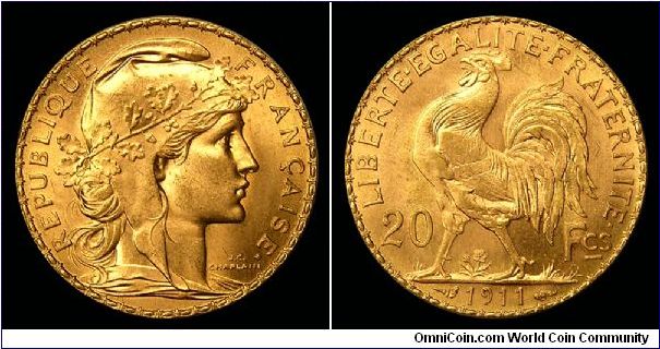 1911 France, 20 Francs, Gold.