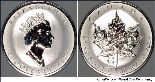 One of the best images we have ever managed to get of a Canadian silver maple. The privy mark is a snake foir the Chinese lunar calendar year. Because of the satin finish of the coin, it allows easy photography avoiding the ugly reflections which are difficult to avoid on normal bullion maples.