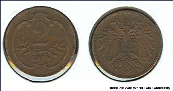 1914 Austria 2 heller