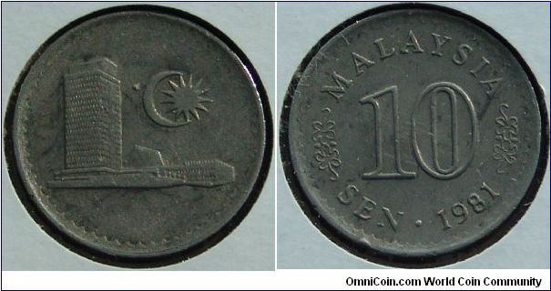 A 1981 10 Sen Coin from Malaysia