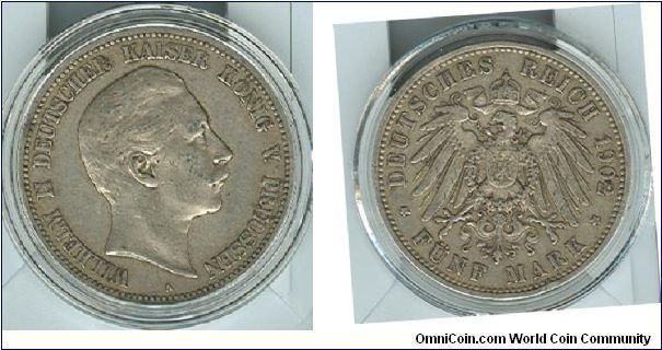 1902 Germany Funf Mark, Prussia.