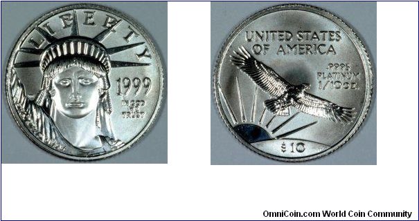 A tenth ounce platinum eagle dated 1999.