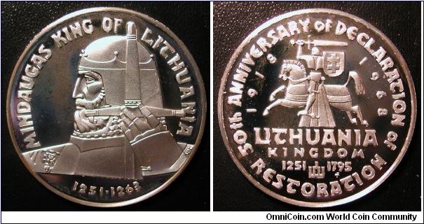 Lithuanian Medal?  Silver Round? 50th Anniversary of Declaration of Restoration.