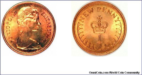The first British decimal Half New Penny dated 1971, although some were issued in familiarisation packs beforehand.