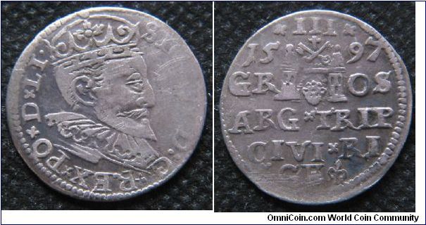 Riga, 3 Gross, Sigismund III, 1597