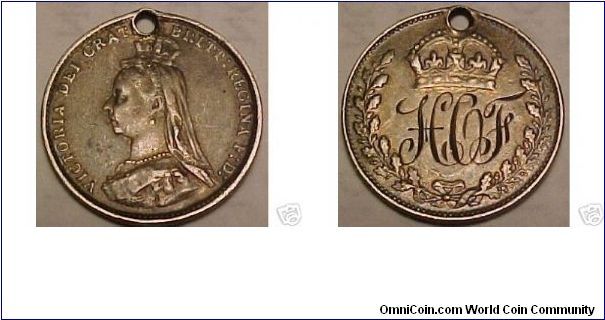 Canadian Victoria Dime Love Token. Engraved with HOF in wreath on the reverse of the coin. Actual date is unknown.