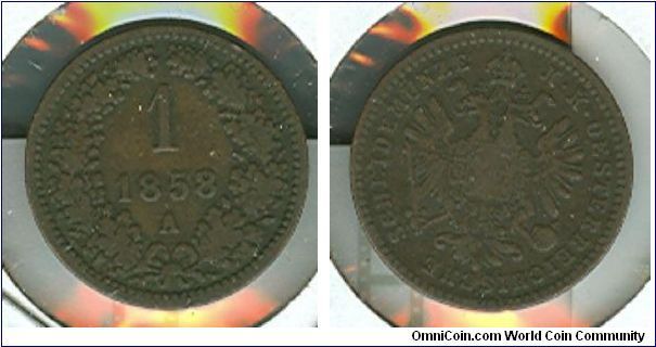 1858 Austrian 1 heller