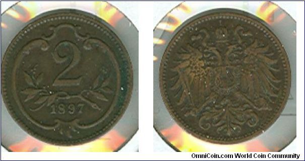 1897 Austria 2 heller.