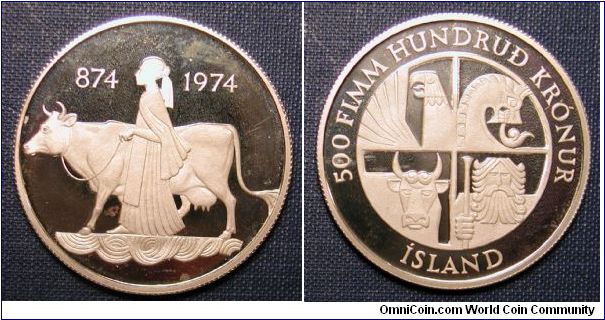 1974 Icenald 500 Kronur .900 Silver Proof