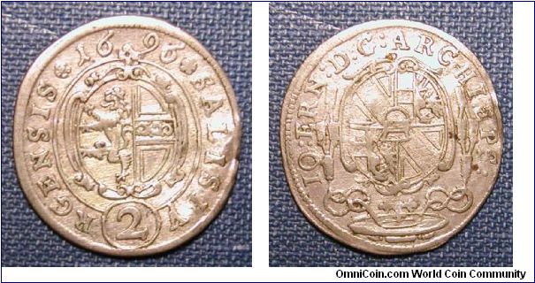 1696 Austria- Salzburg  2 Kreuzer Silver