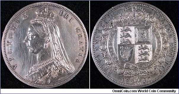 1887 JH or Jubilee head Queen Victoria half crown. This was a great UNC piece until some one cleaned and polished the coin. If you look at the fields of this coin one will see the harsh cleaning it was given. A very sad sight indeed. But luck would have it I didn't pay much for this ebay specical.