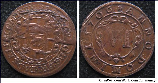 Paderborn, 6 pfennig, 1706, extensive die cracks on the ovberse