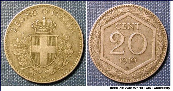 1919 Italy 20 Centesimi