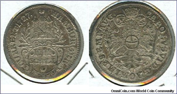 1727 German Hamburg, 4 shill.