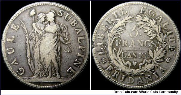 5 Francs, Subalpine Republic (L'an 10)                                                                                                                                                                                                                                                                                                                                                                                                                                                                              