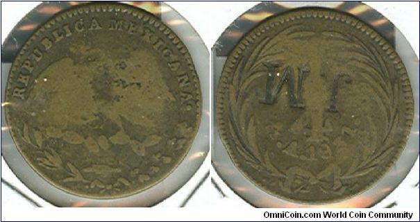 1831 1/4 real Mexico.
Counterstamped initials.