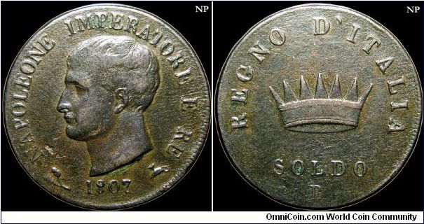 Soldo, Napoleonic Kingdom of Italy.

Rare. Bologna mint.                                                                                                                                                                                                                                                                                                                                                                                                                                                          