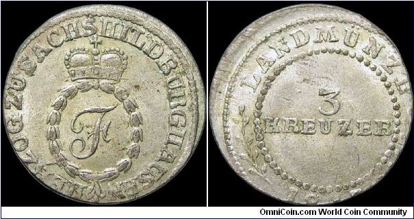 3 Kreuzer, Saxe-Hildburghausen.

Off-center strike.                                                                                                                                                                                                                                                                                                                                                                                                                                                               
