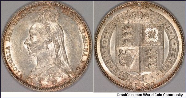Large portrait on Victoria jubilee head shilling, there are smaller portraits on some dates.