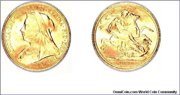 Sydney Mint old head gold sovereign of Queen Victoria.