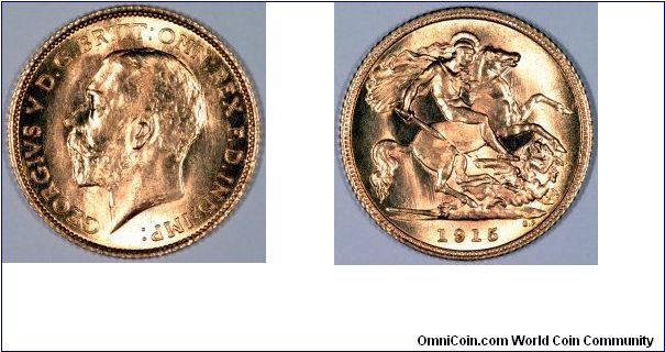 Sydney Mint half sovereign of George V. Most of the branch mint half sovereigns are scarcer than their London Mint counterparts at this time.